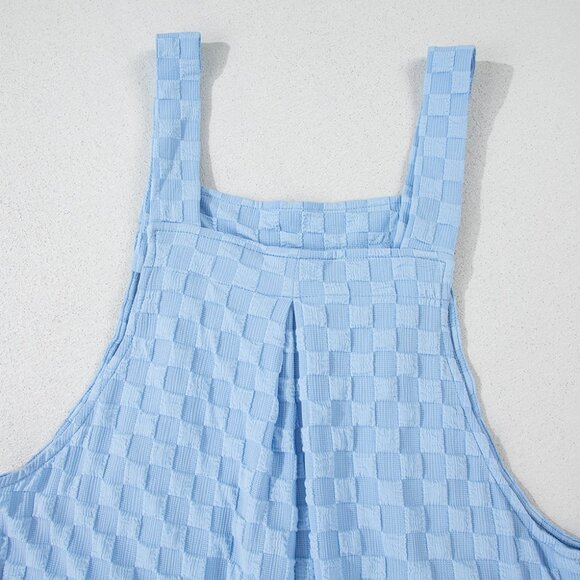 Checkered Pocketed Wide Leg Overalls - Picture 8 of 16